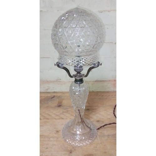 91 - An early 20th century cut glass mushroom lamp, height 47cm.