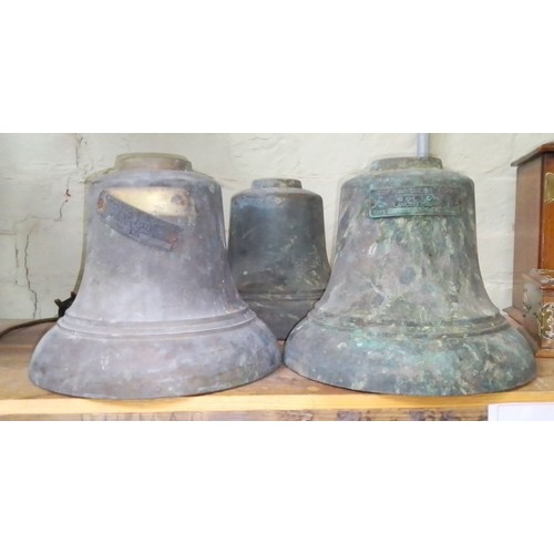 92 - Three large brass bells, originally from Francis & Sons, electrical engineers, Bolton.