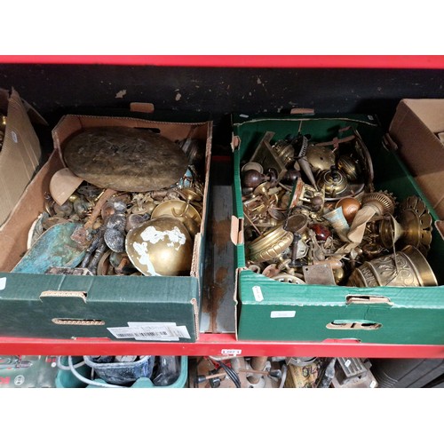 306 - Two boxes of assorted brassware