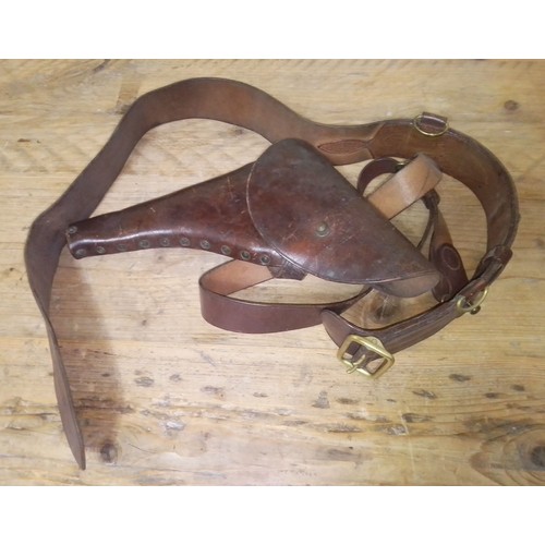 150 - A WW1 British military belt with shoulder strap and pistol holster, marked AS Dawson & Son LD, 1916 ... 