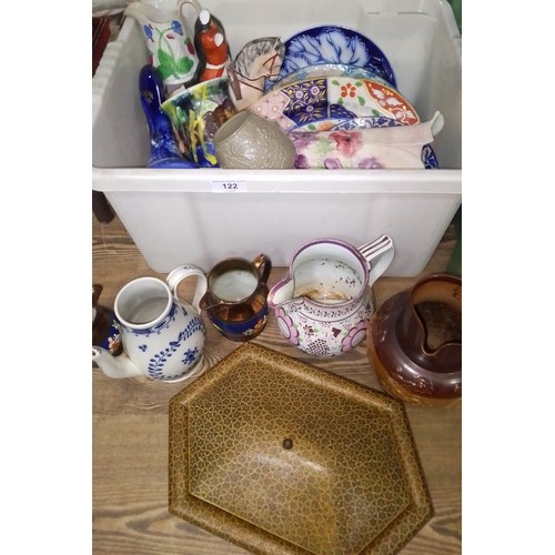 122 - A box of mainly assorted antique pottery.