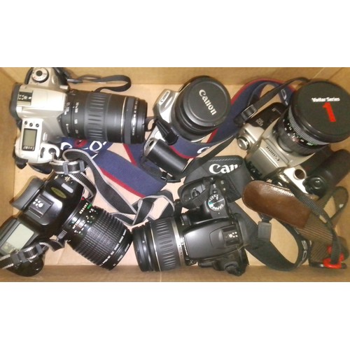 186 - Five assorted Canon cameras comprising four 35mm SLR and one DSLR.