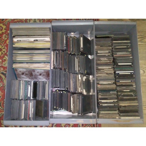 213 - Three metal trays of stereoviews and magic lantern slides.