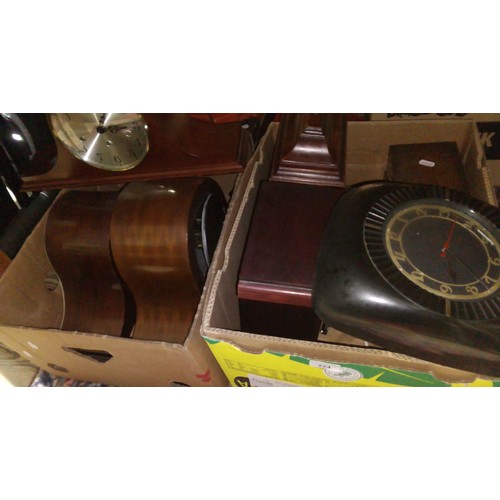 224 - Two boxes of assorted clocks including bakelite etc.