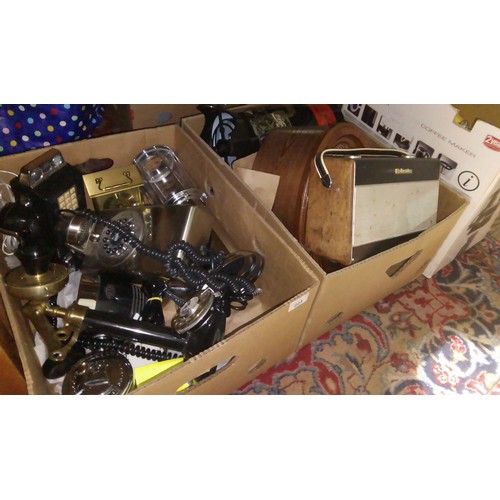 223 - Three boxes of vintage and collectable telephones and radios.