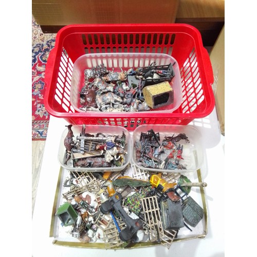 348 - A box of assorted lead figures including farm animals, Indians, soldiers etc.