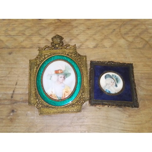 293 - Two portrait miniatures, circa 1900, ornate frames.