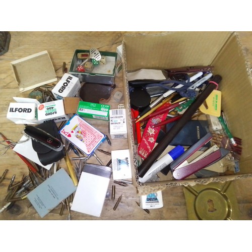 268 - A box of assorted items including pens, pen nibs, a pen knife, etc. etc.