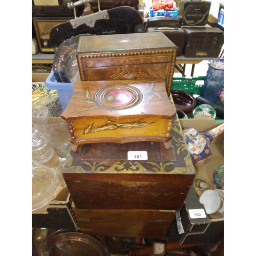 161 - Two 19th century writing slopes, a parquetry inlaid box and another.