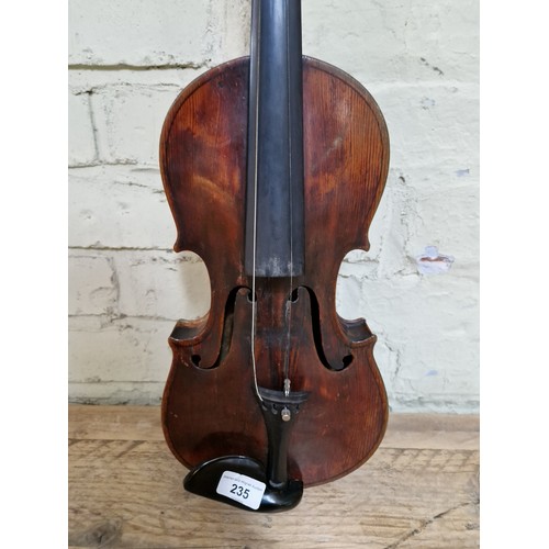 235 - A circa. 1800 violin, one piece back, length 352mm, with hard case and bow.