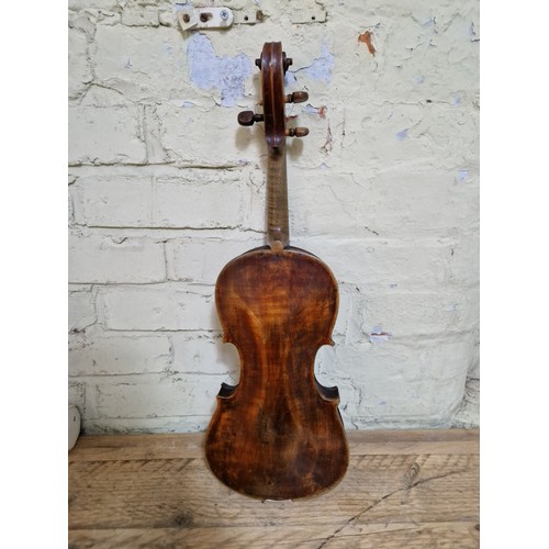 235 - A circa. 1800 violin, one piece back, length 352mm, with hard case and bow.