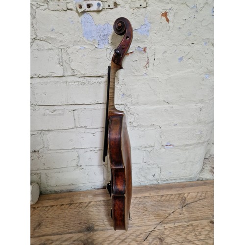 235 - A circa. 1800 violin, one piece back, length 352mm, with hard case and bow.