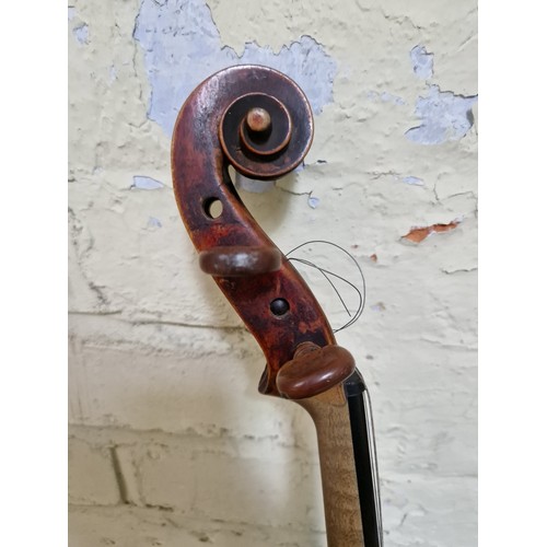 235 - A circa. 1800 violin, one piece back, length 352mm, with hard case and bow.