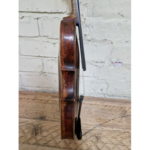 235 - A circa. 1800 violin, one piece back, length 352mm, with hard case and bow.