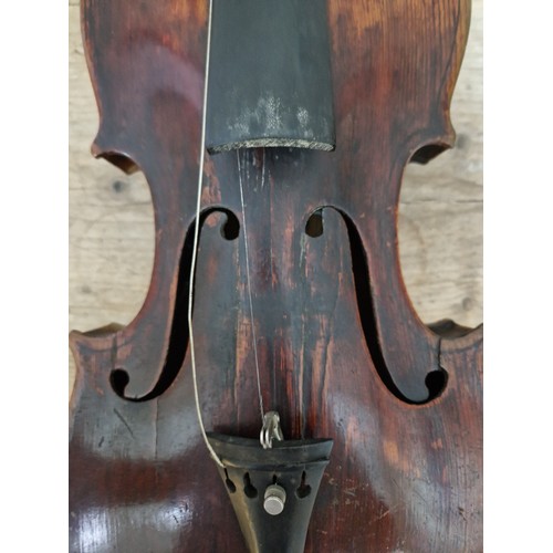 235 - A circa. 1800 violin, one piece back, length 352mm, with hard case and bow.