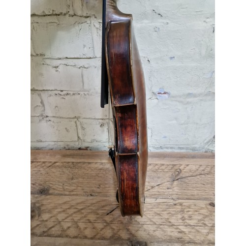 235 - A circa. 1800 violin, one piece back, length 352mm, with hard case and bow.