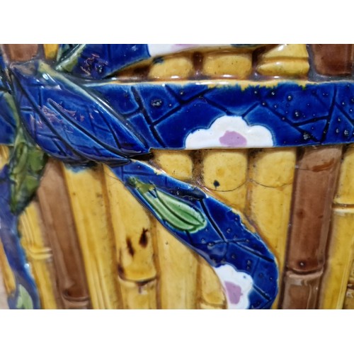 112 - A Minton's majolica bamboo trompe l'oeil garden seat, height  47cm.