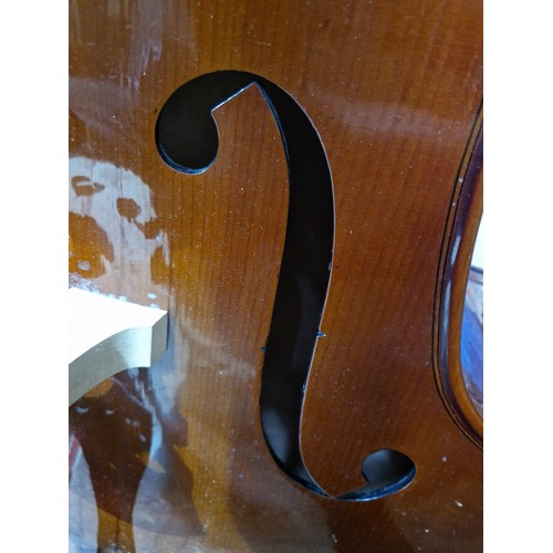 297 - A Stentor 3/4 double bass, solid back and front, with soft bag.