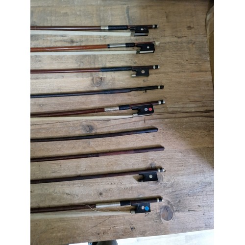 236 - Assorted violins, bows and cases, spares and repairs.