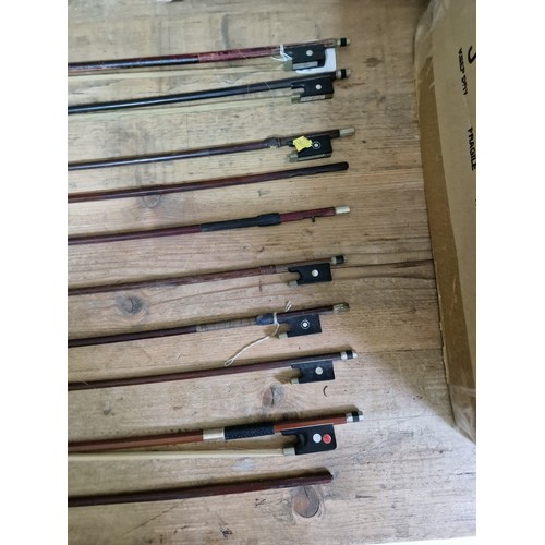 236 - Assorted violins, bows and cases, spares and repairs.