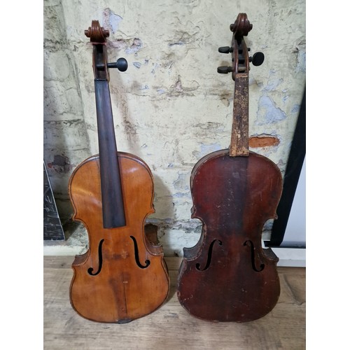 237 - Five assorted violins, spares and repairs.