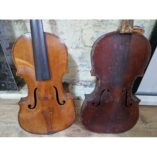 237 - Five assorted violins, spares and repairs.