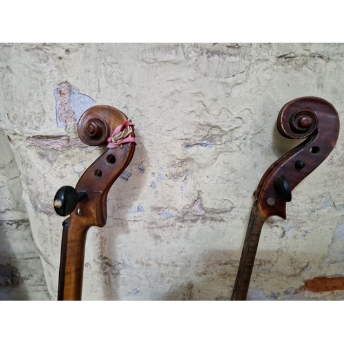 237 - Five assorted violins, spares and repairs.