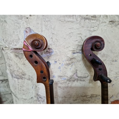 237 - Five assorted violins, spares and repairs.