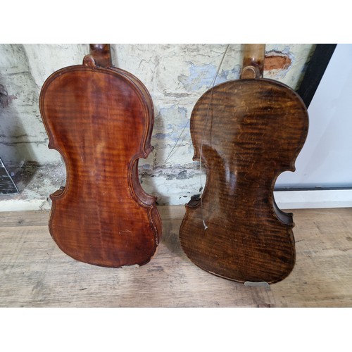 237 - Five assorted violins, spares and repairs.