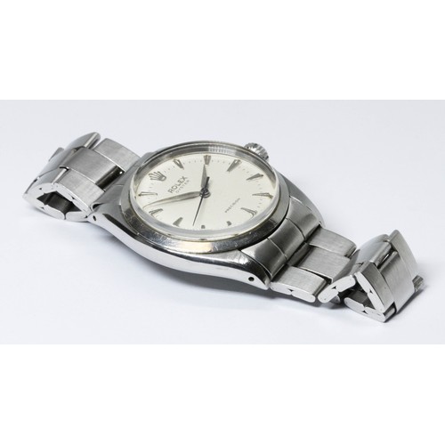 48 - A Rolex Oyster Precision stainless steel wristwatch, circa 1955, case diam. 34mm, ref. 6422, silvere... 