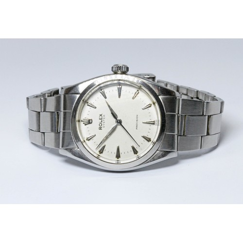 48 - A Rolex Oyster Precision stainless steel wristwatch, circa 1955, case diam. 34mm, ref. 6422, silvere... 