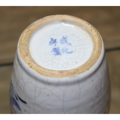 148 - A Chinese porcelain vase, crackle glaze with blue decoration, dog handles, four character Guangxu ma... 