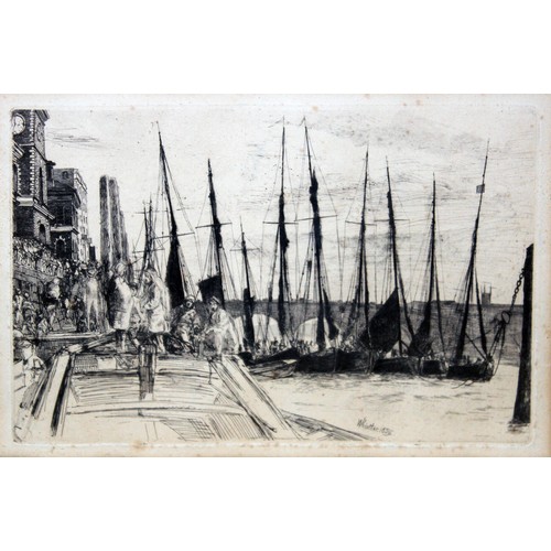 165 - James Abbott McNeil Whistler (1834-1903), Billingsgate, drypoint etching, 22.5cm x 14.5cm, glazed an... 