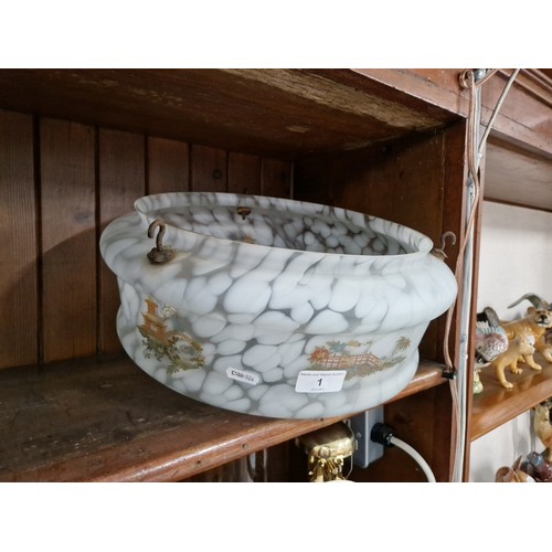 1 - A vintage Art Deco marbled glass ceiling light shade with chinoiserie decoration, 14