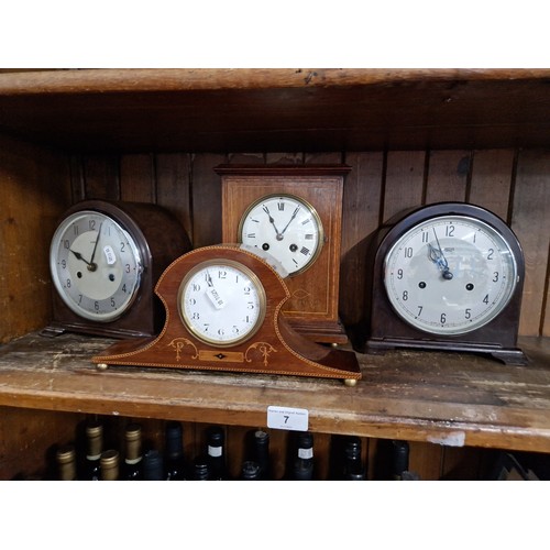 7 - Four mantle clocks including two Smith Enfields (3 with pendulums/keys)