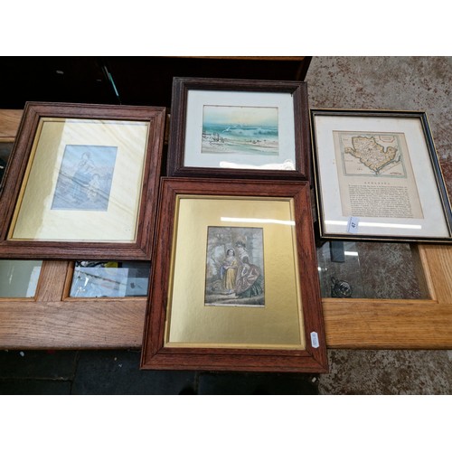 47 - Two Baxter prints, a Seascape watercolour and a print of Anglesea Island