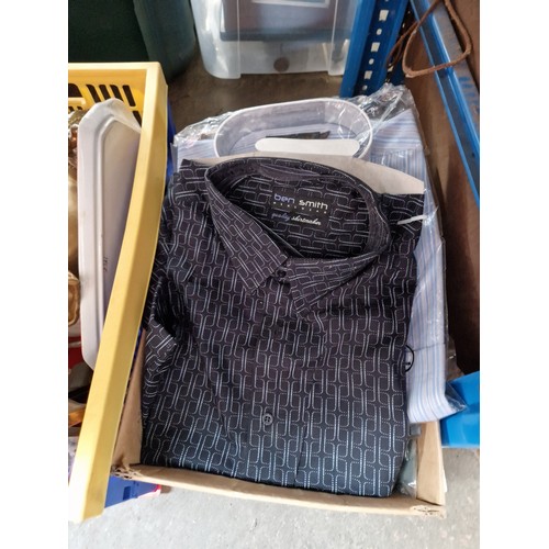 150 - A box of Unused Mens shirts  with varying collar sizes together with a mans sweat shirt