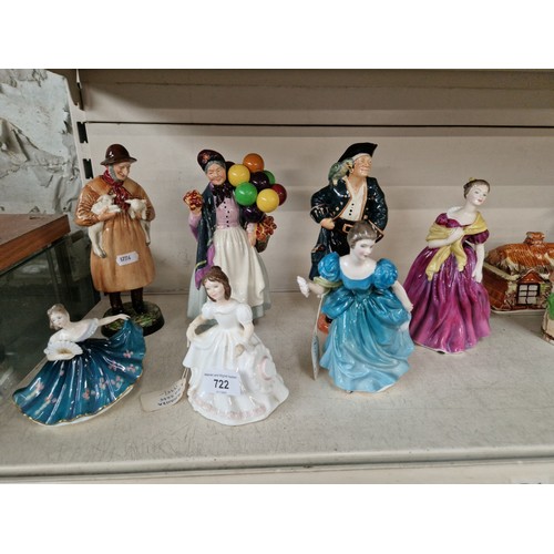 722 - A group of 7 Royal Doulton figurines including Long John Silver HN2204; Lambing Time HN1890; Biddy P... 