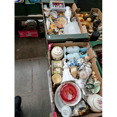 708 - 2 boxes of mixed glass, ceramics etc. including Coalport, Masons, Sadler etc.