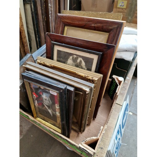 810 - A box of various pictures and prints, 19th and 20th century including oils, pencil portrait, Victori... 