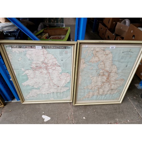 816 - Two framed railway maps, The Midland Railway and The Great Central railway