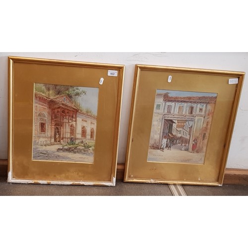 922 - Charlotte Maria Alston (1868-1940), pair of watercolours, North African street scenes, 25cm x 31cm, ... 