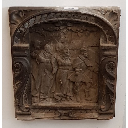 930 - A 19th century carved oak panel, 29.5cm x 32cm.