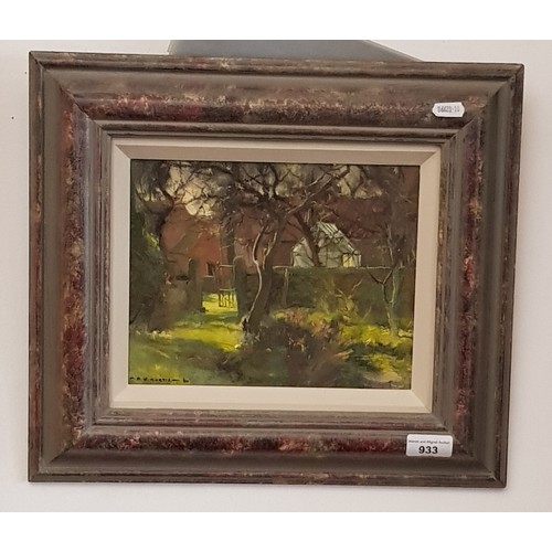 933 - David Jan Curtis (British b.1948), 'Cottage Garden, Sunderland Farm', oil on board, 24cm x 19cm, wit... 