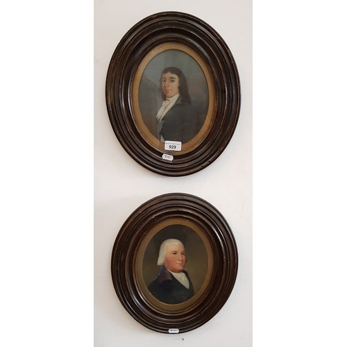 929 - Early 20th century school, pair of portraits, oil on board, framed and glazed, oval frames, 35.5cm x... 