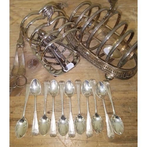 96 - A set of 11 Victorian Aesthetic style silver teaspoons, Martin, Hall & Co, Sheffield 1898, together ... 