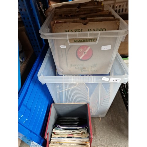 171 - A box of assorted vinyl lp records, a box of 7