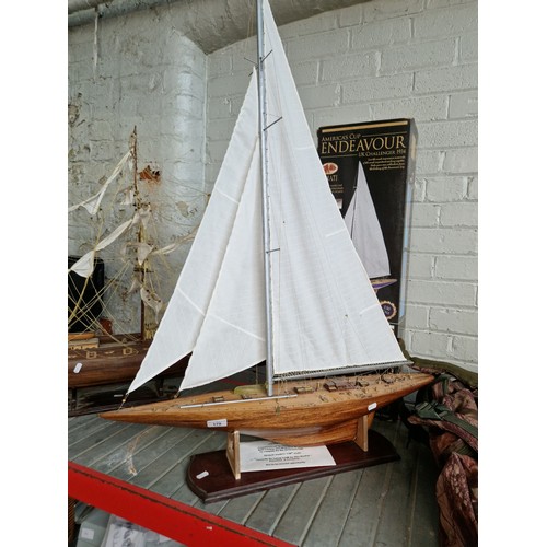 179 - A 1:50 scale model of Endeavour, UK Challenger for Americas Cup 1934. Stands on plinth, total length... 