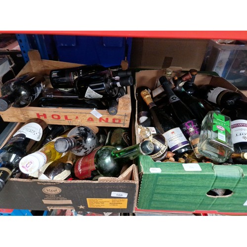 166 - 3 boxes of alcoholic beverages including port, red wine, miniatures, prosecco