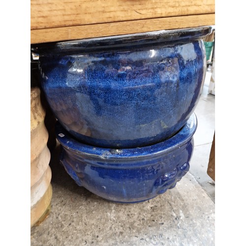 262 - Two large blue glazed planters